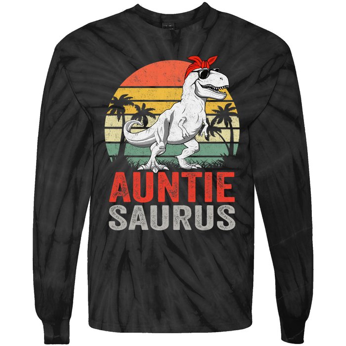 Auntiesaurus T Rex Dinosaur Auntie Saurus Family Matching Tie-Dye Long Sleeve Shirt