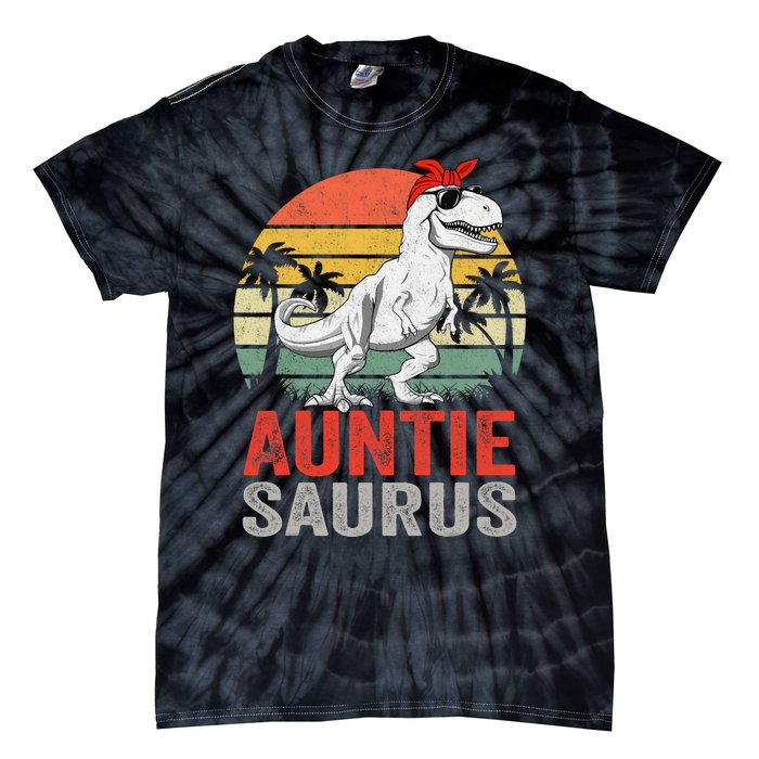 Auntiesaurus T Rex Dinosaur Auntie Saurus Family Matching Tie-Dye T-Shirt