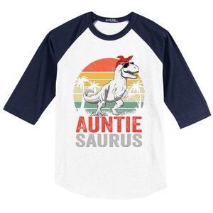 Auntiesaurus T Rex Dinosaur Auntie Saurus Family Matching Baseball Sleeve Shirt