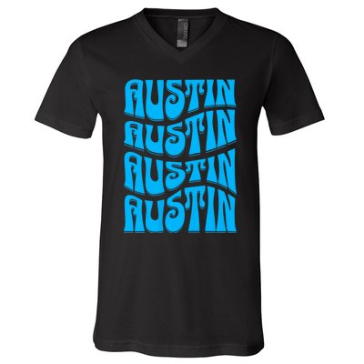 Austin Texas Retro 60s 70s Style Design V-Neck T-Shirt