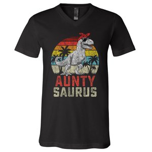 Auntysaurus T Rex Dinosaur Aunty Saurus MotherS Family V-Neck T-Shirt