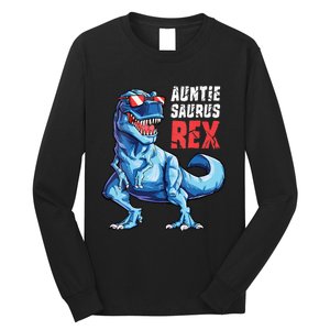 Auntiesaurus T Rex Dinosaur Auntie Saurus Family Matching Vneck Long Sleeve Shirt