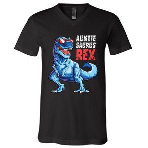 Auntiesaurus T Rex Dinosaur Auntie Saurus Family Matching Vneck V-Neck T-Shirt