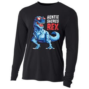 Auntiesaurus T Rex Dinosaur Auntie Saurus Family Matching Vneck Cooling Performance Long Sleeve Crew