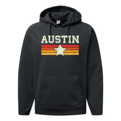 Austin Texas Retro Vintage Gift Performance Fleece Hoodie