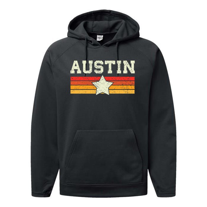 Austin Texas Retro Vintage Gift Performance Fleece Hoodie