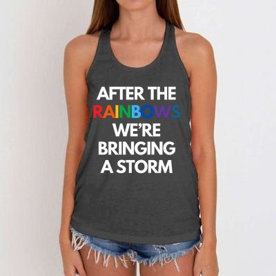 After The Rainbows We’Re Bringing A Storm Women's Knotted Racerback Tank