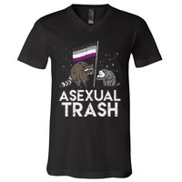 Asexual Trash Raccoon Opossum Asexual Flag Ace Pride Lgbtq V-Neck T-Shirt