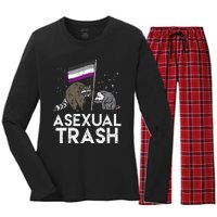 Asexual Trash Raccoon Opossum Asexual Flag Ace Pride Lgbtq Women's Long Sleeve Flannel Pajama Set 