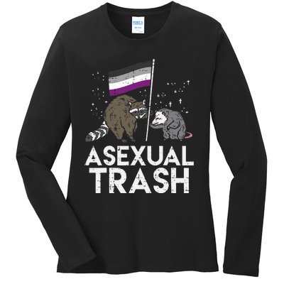 Asexual Trash Raccoon Opossum Asexual Flag Ace Pride Lgbtq Ladies Long Sleeve Shirt