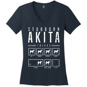 Akita T Stubborn Akita Tricks Gift Women's V-Neck T-Shirt