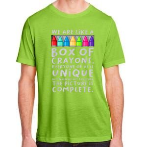 Ack To School Teacher We Are Like A Box Of Crayons Adult ChromaSoft Performance T-Shirt