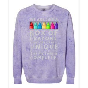 Ack To School Teacher We Are Like A Box Of Crayons Colorblast Crewneck Sweatshirt