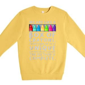 Ack To School Teacher We Are Like A Box Of Crayons Premium Crewneck Sweatshirt