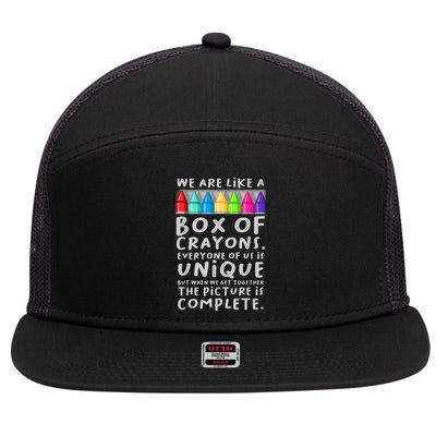 Ack To School Teacher We Are Like A Box Of Crayons 7 Panel Mesh Trucker Snapback Hat