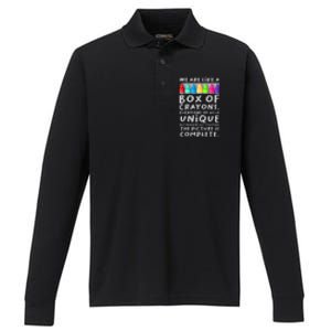 Ack To School Teacher We Are Like A Box Of Crayons Performance Long Sleeve Polo