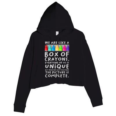 Ack To School Teacher We Are Like A Box Of Crayons Crop Fleece Hoodie