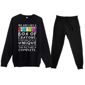 Ack To School Teacher We Are Like A Box Of Crayons Premium Crewneck Sweatsuit Set