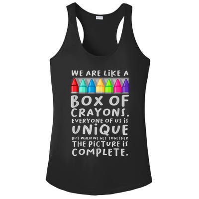 Ack To School Teacher We Are Like A Box Of Crayons Ladies PosiCharge Competitor Racerback Tank