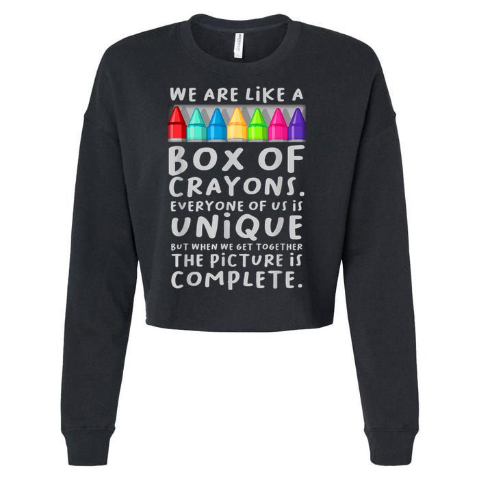 Ack To School Teacher We Are Like A Box Of Crayons Cropped Pullover Crew
