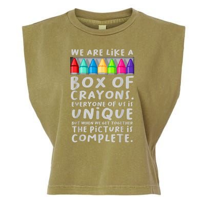 Ack To School Teacher We Are Like A Box Of Crayons Garment-Dyed Women's Muscle Tee