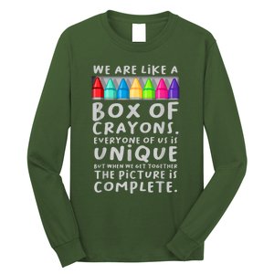 Ack To School Teacher We Are Like A Box Of Crayons Long Sleeve Shirt