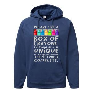 Ack To School Teacher We Are Like A Box Of Crayons Performance Fleece Hoodie