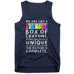 Ack To School Teacher We Are Like A Box Of Crayons Tank Top