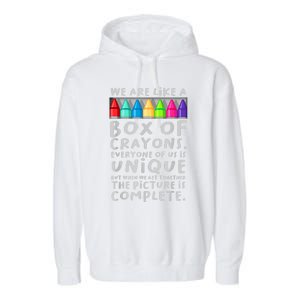 Ack To School Teacher We Are Like A Box Of Crayons Garment-Dyed Fleece Hoodie