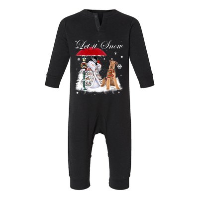 Airedale Terrier Santa Dog Christmas Snow Xmas Pajama Gift Infant Fleece One Piece