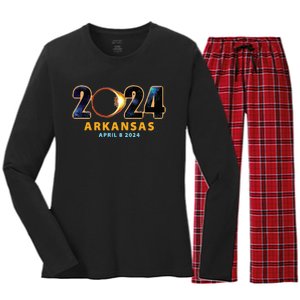 Arkansas Total Solar Eclipse 2024 Women's Long Sleeve Flannel Pajama Set 