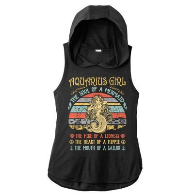 Aquarius The Soul Of A Mermaid Vintage Birthday Meaningful Gift Ladies PosiCharge Tri-Blend Wicking Draft Hoodie Tank