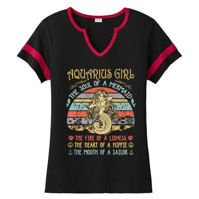 Aquarius The Soul Of A Mermaid Vintage Birthday Meaningful Gift Ladies Halftime Notch Neck Tee