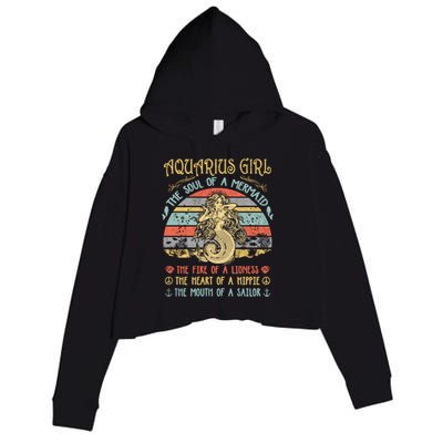 Aquarius The Soul Of A Mermaid Vintage Birthday Meaningful Gift Crop Fleece Hoodie