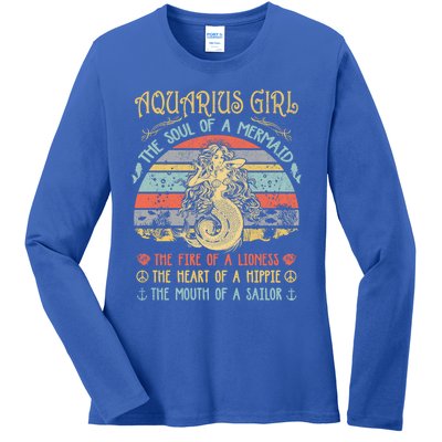 Aquarius The Soul Of A Mermaid Vintage Birthday Meaningful Gift Ladies Long Sleeve Shirt