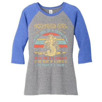 Aquarius The Soul Of A Mermaid Vintage Birthday Meaningful Gift Women's Tri-Blend 3/4-Sleeve Raglan Shirt