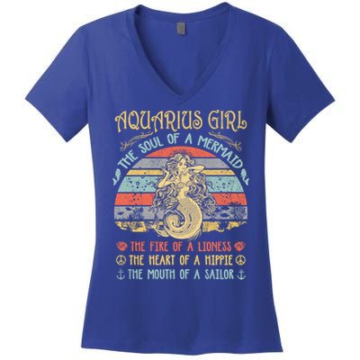 Aquarius The Soul Of A Mermaid Vintage Birthday Meaningful Gift Women's V-Neck T-Shirt