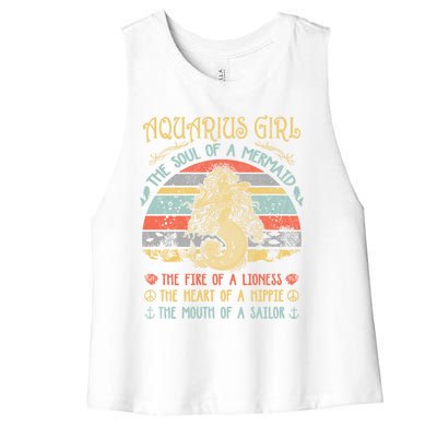 Aquarius The Soul Of A Mermaid Vintage Birthday Meaningful Gift Women's Racerback Cropped Tank