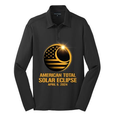 American Total Solar Eclipse April 8 2024 Totality Astronomy Silk Touch Performance Long Sleeve Polo