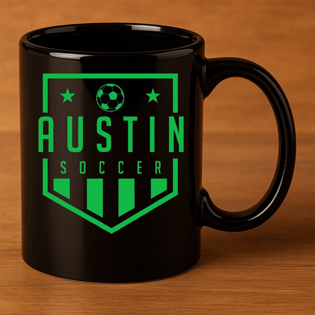 Austin Texas Soccer  Futbol Jersey Kit Badge Match 11oz C Handle Ceramic Mug