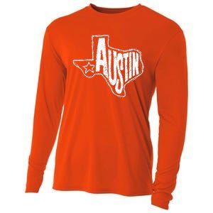 Austin Texas State Retro Outline Map Cooling Performance Long Sleeve Crew