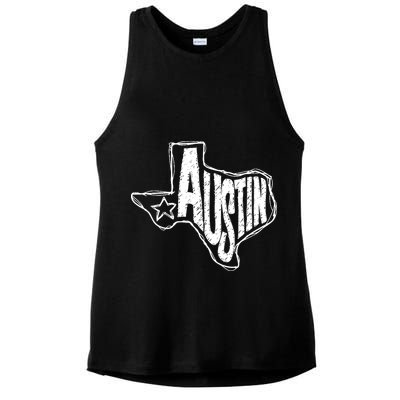 Austin Texas State Retro Outline Map Ladies PosiCharge Tri-Blend Wicking Tank