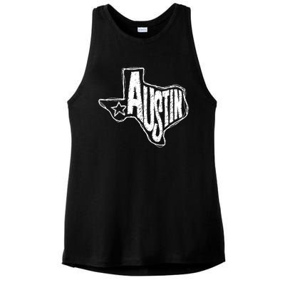 Austin Texas State Retro Outline Map Ladies PosiCharge Tri-Blend Wicking Tank