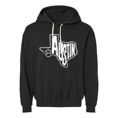 Austin Texas State Retro Outline Map Garment-Dyed Fleece Hoodie