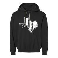 Austin Texas State Retro Outline Map Garment-Dyed Fleece Hoodie