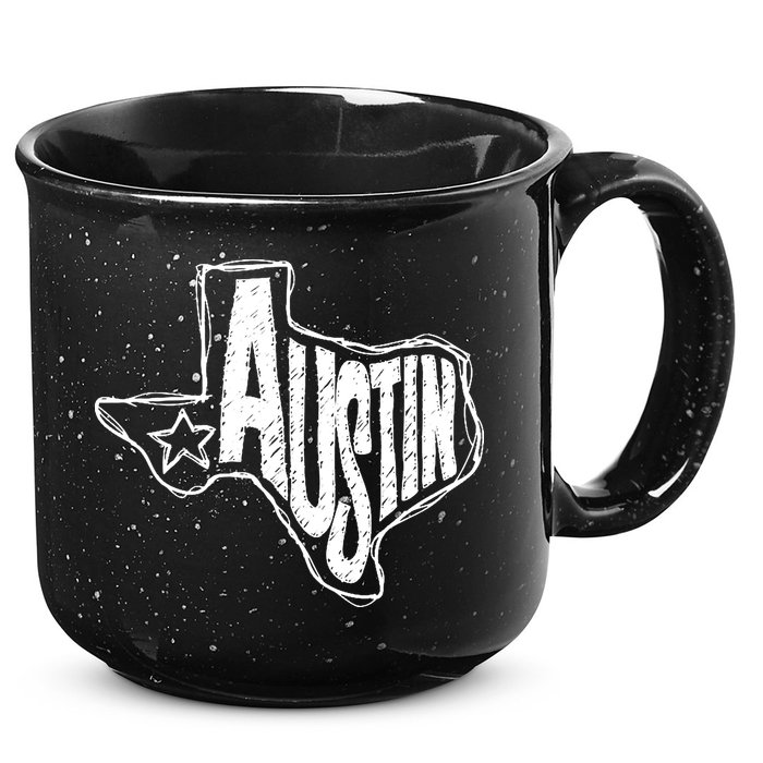 Austin Texas State Retro Outline Map 15oz Campfire Ceramic Mug