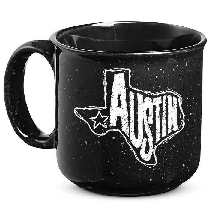Austin Texas State Retro Outline Map 15oz Campfire Ceramic Mug