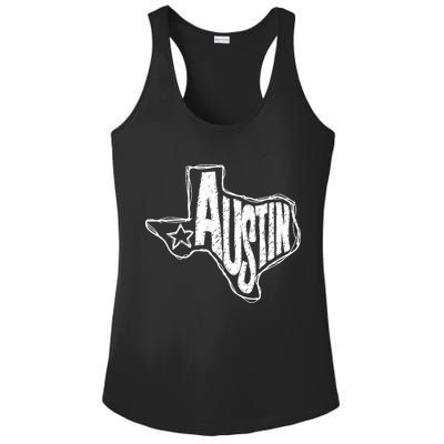 Austin Texas State Retro Outline Map Ladies PosiCharge Competitor Racerback Tank