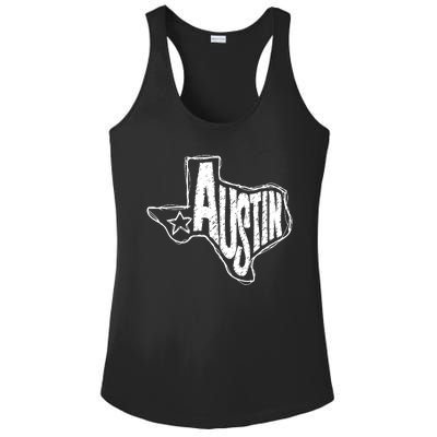 Austin Texas State Retro Outline Map Ladies PosiCharge Competitor Racerback Tank