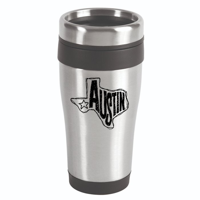 Austin Texas State Retro Outline Map 16oz Travel Tumbler